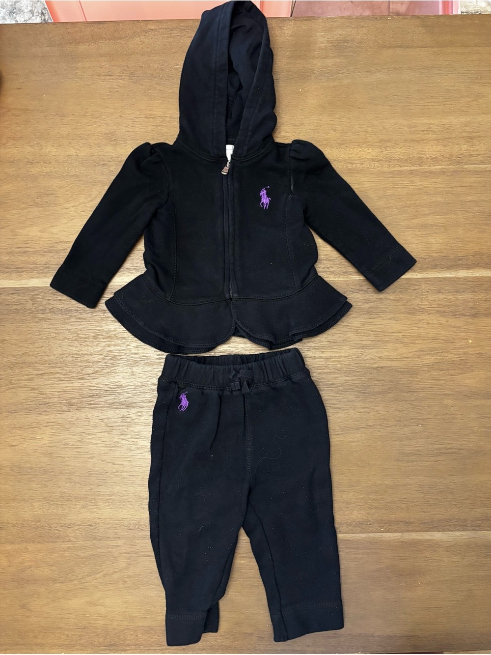 Ralph Lauren Black Zip Hoodie and Pants with Purple Pony